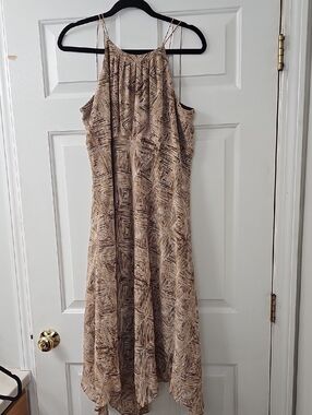 Evan Picone Brown & Beige Geometric Asymmetrical Maxi Dress